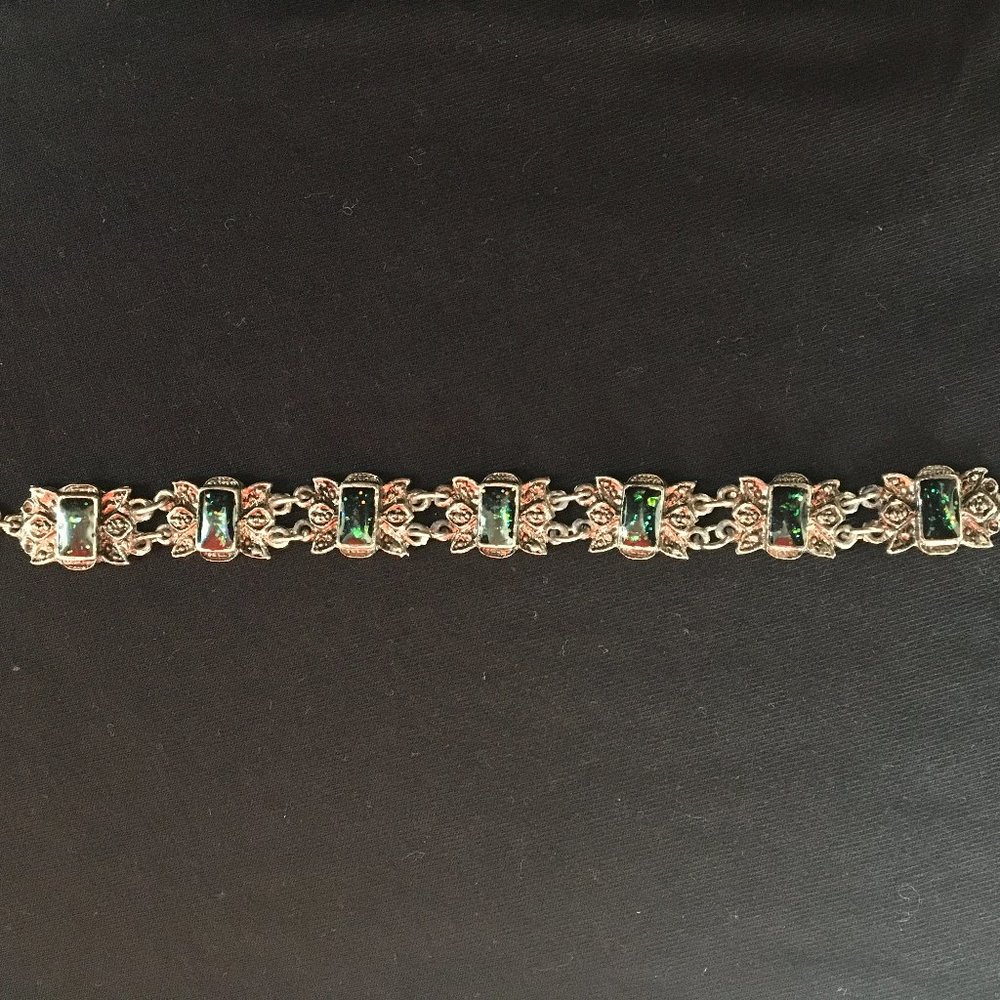 Vintage green and silver bracelet - Picture 2 of 3